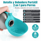 Botella de agua portátil para perros 2 en 1