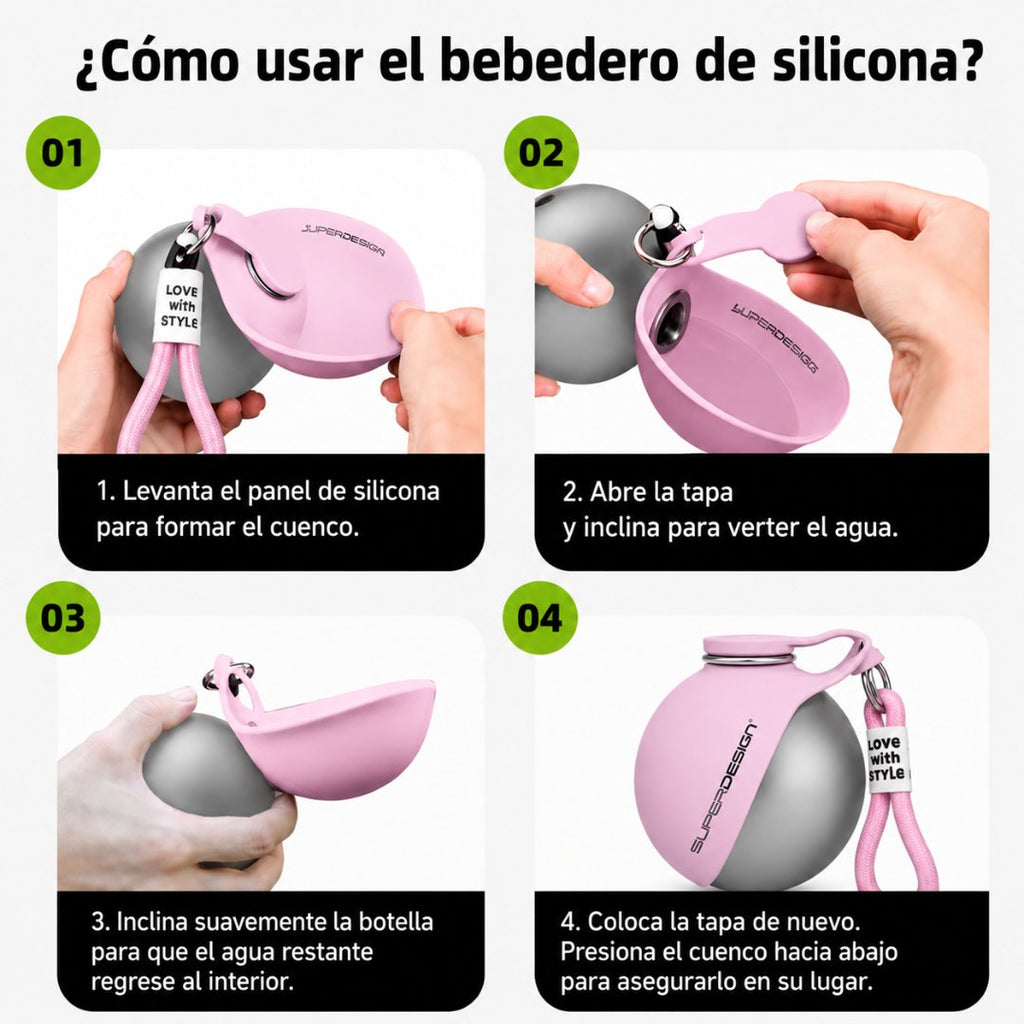 Botella de agua portátil para perros 2 en 1