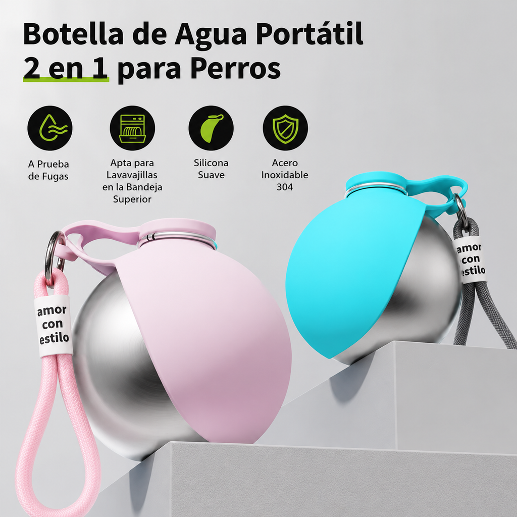 Botella de agua portátil para perros 2 en 1